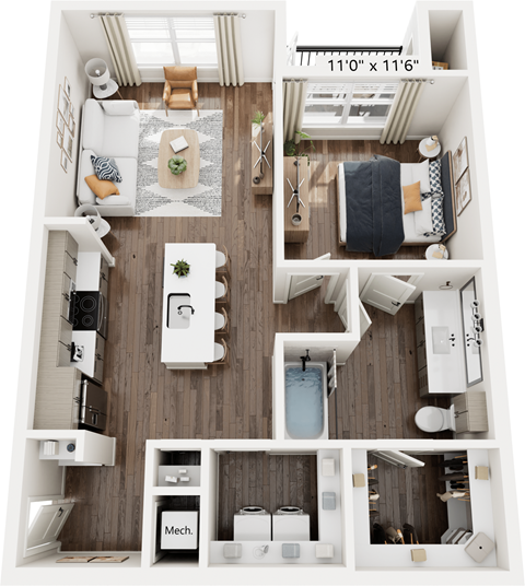 a 2 bedroom floor plan with a bathroom and a living room